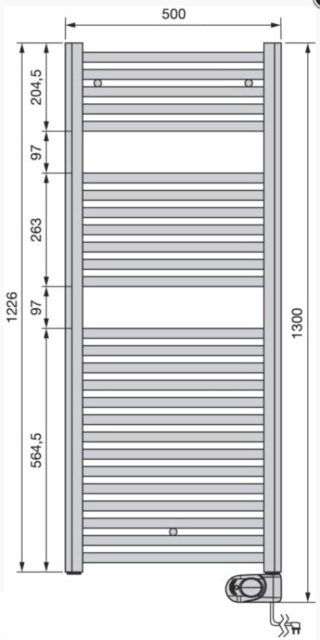 Полотенцесушитель 1200x500 мм, Zehnder Aura , электрический, хром - изображение 4