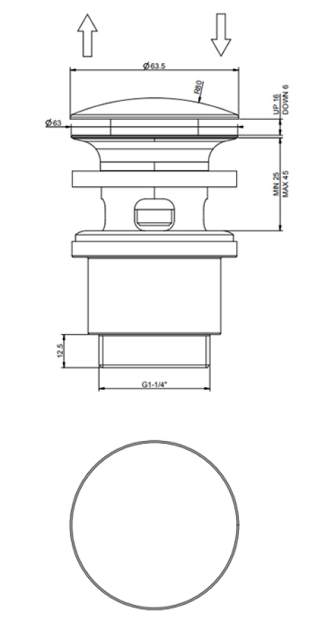 Донный клапан Gessi, автоматический, для раковины c переливом, крышка Ø63 мм, цвет Nickel PVD - изображение 1