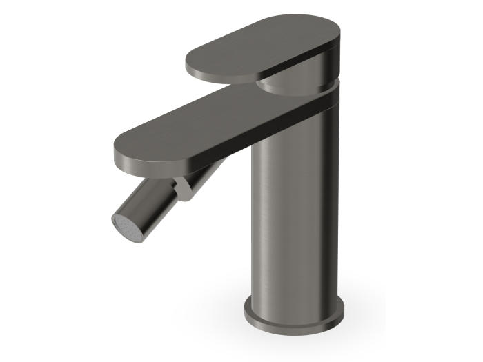 На изображении товар Смеситель Zucchetti Octo, для биде, однорычажный, с аэратором, гибкие шланги, донный клапан, цвет Brushed Metal Black от официального представителя в Москве