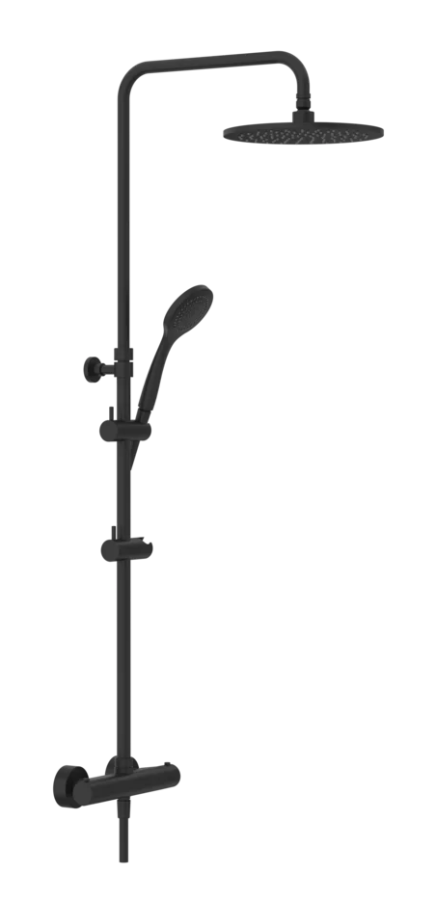 Душевая система Gessi Minimalistic Shower, настенный термостат, стойка с верхним душем Ø250 мм, автоматический переключатель, шланг, ручная лейка, цвет Matte Black
