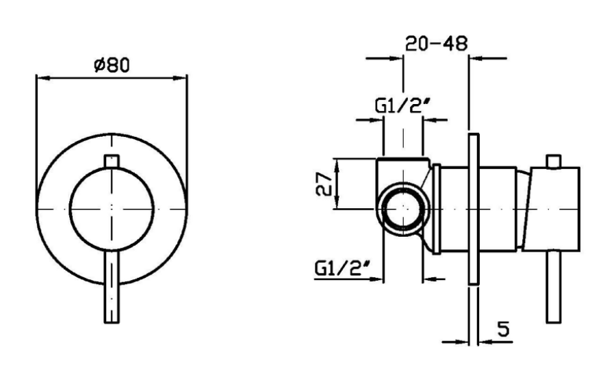 Смеситель для душа Zucchetti Helm, настенный, внешняя часть, цвет Brushed Copper PVD - изображение 1
