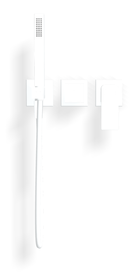 Смеситель Carlo Frattini Fit, на 2 потребителя, с ручным душем, держателем, гибким шлангом хромалюкс 1500 мм, внешняя часть, цвет белый матовый - изображение 1