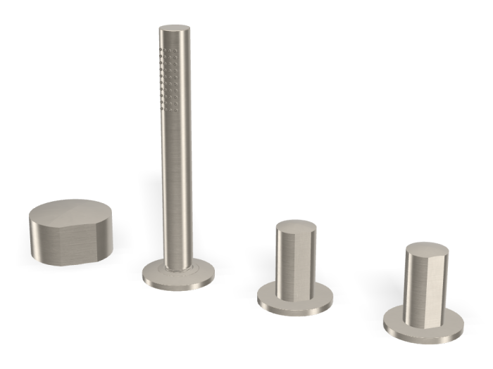 На изображении товар Смеситель для ванны Carlo Frattini SO, на борт, с вытяжным ручным душем, без излива, без ручек, цвет никель брашированный от официального представителя в Москве