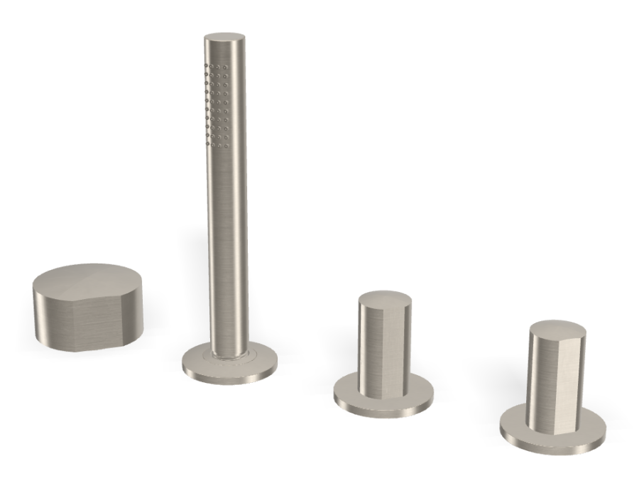 Смеситель для ванны Carlo Frattini SO, на борт, с вытяжным ручным душем, без излива, без ручек, цвет никель брашированный