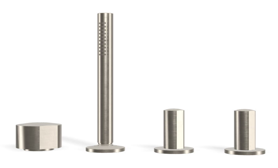 Смеситель для ванны Carlo Frattini SO, на борт, с вытяжным ручным душем, без излива, без ручек, цвет никель брашированный - изображение 1