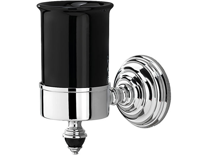 На изображении товар Стакан для зубных щёток Devon&Devon Black Diamond подвесной 76x130 мм, хром\чёрная керамика от официального представителя в Москве