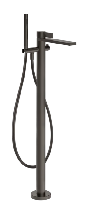 Cмеситель для ванны Gessi Inverso, напольный, с переключателем и ручным душем, внешняя часть, цвет Black Metal Brushed PVD