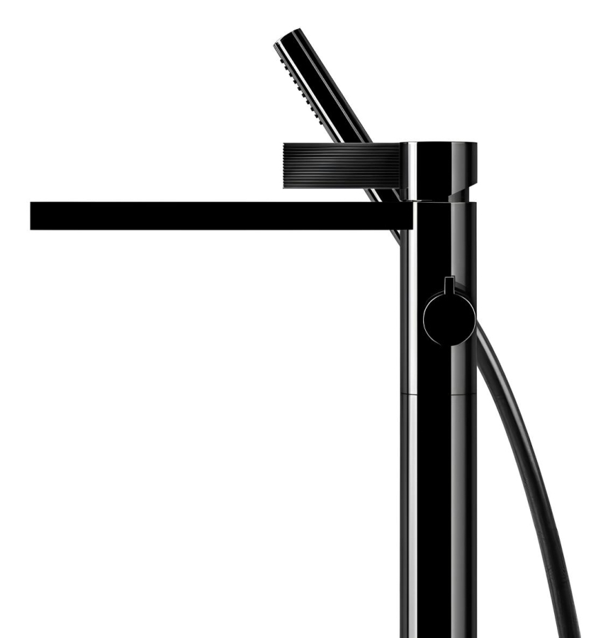 Cмеситель для ванны Gessi Inverso, напольный, с переключателем и ручным душем, внешняя часть, цвет Black Metal Brushed PVD - изображение 1