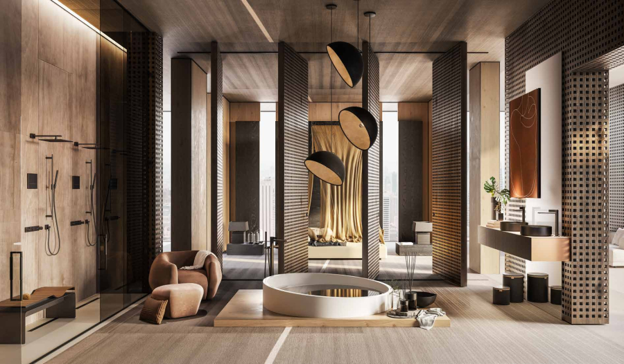 Cмеситель для ванны Gessi Inverso, напольный, с переключателем и ручным душем, внешняя часть, цвет Black Metal Brushed PVD - изображение 3