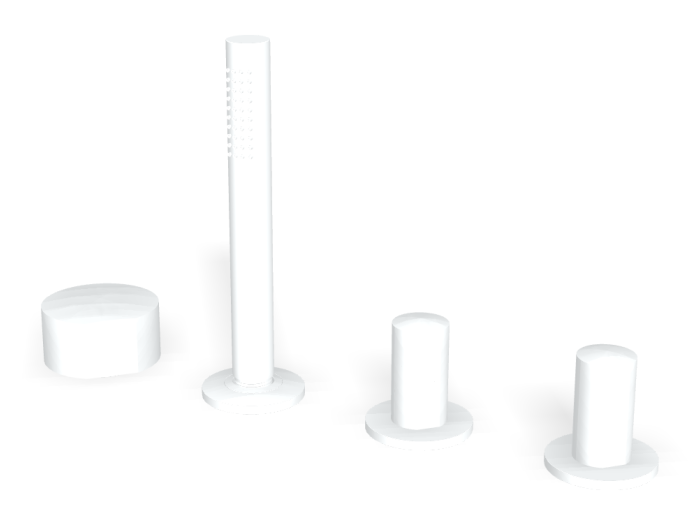 На изображении товар Смеситель для ванны Carlo Frattini SO, на борт, с вытяжным ручным душем, без излива, без ручек, цвет белый матовый от официального представителя в Москве