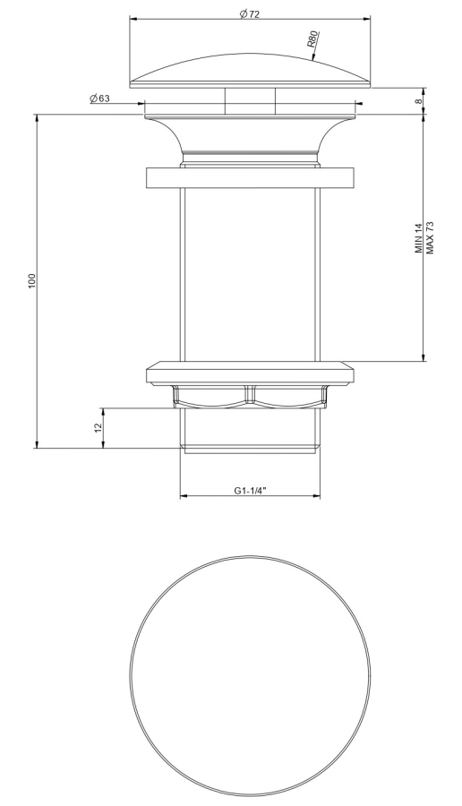 Донный клапан Gessi Technical Accessories, h100хØ72 мм, свободного слива, для раковины без перелива, цвет Aged Bronze - изображение 2