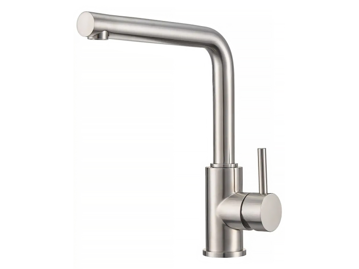 На изображении товар Смеситель для кухни с выдвижной лейкой Carlo Frattini Kitchen , вращающийся излив, с двумя гибкими шлангами, цвет нержавеющая сталь от официального представителя в Москве