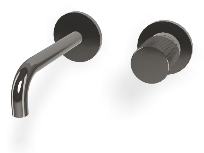 На изображении товар Смеситель для раковины Carlo Frattini Spillo Tech, ручка G Collection, настенный, с донным клапаном Click-Clack, излив 150 мм, внешняя часть, цвет чёрный хром от официального представителя в Москве