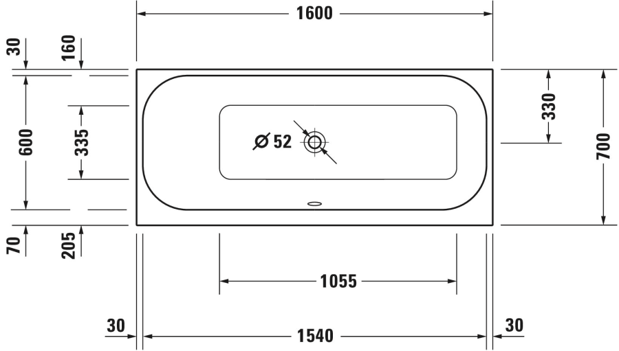 Ванна Duravit Happy D.2, встраиваемая, 1600x700 мм, наклон слева, цвет белый - изображение 2