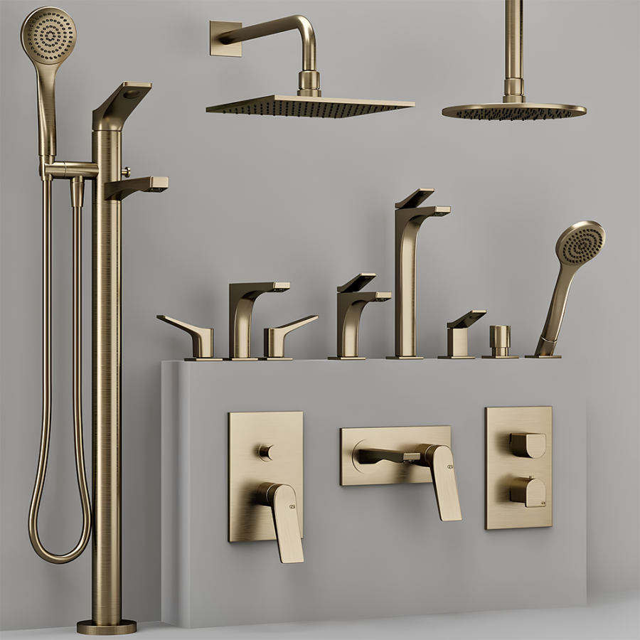 Смеситель для раковины Gessi Rilievo, настенный, со средним изливом, встраиваемый, внешняя часть, цвет Warm Bronze Brushed PVD - изображение 5