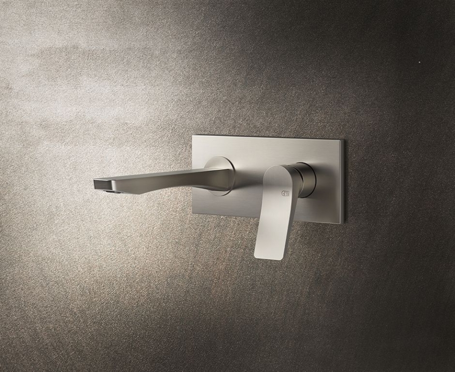Смеситель для раковины Gessi Rilievo, настенный, со средним изливом, встраиваемый, внешняя часть, цвет Warm Bronze Brushed PVD - изображение 1