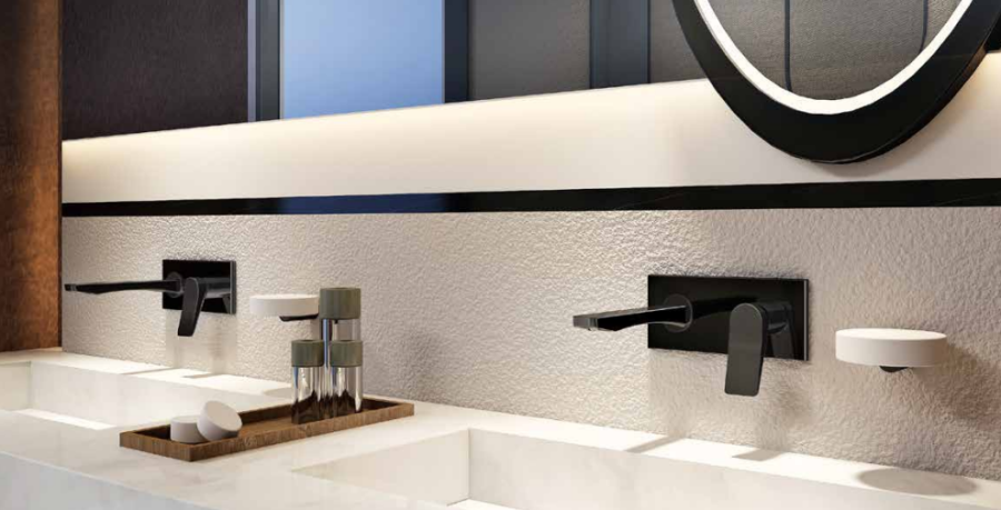 Смеситель для раковины Gessi Rilievo, настенный, со средним изливом, встраиваемый, внешняя часть, цвет Warm Bronze Brushed PVD - изображение 2