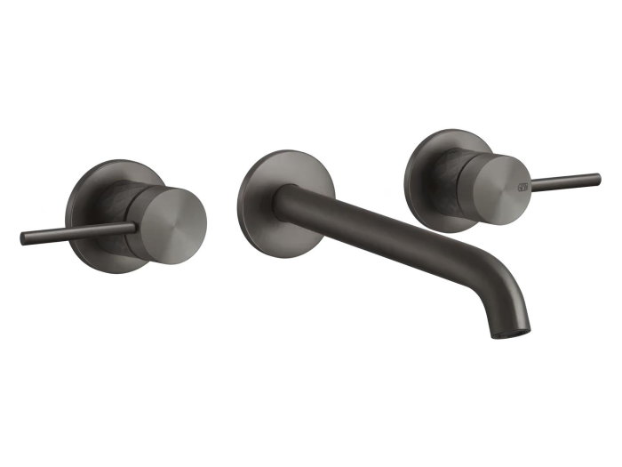 На изображении товар Смеситель для раковины Gessi316, встраиваемый, на 3 отверстия, с изливом, без донного клапана, внешние части, цвет Black Metal Brushed PVD от официального представителя в Москве