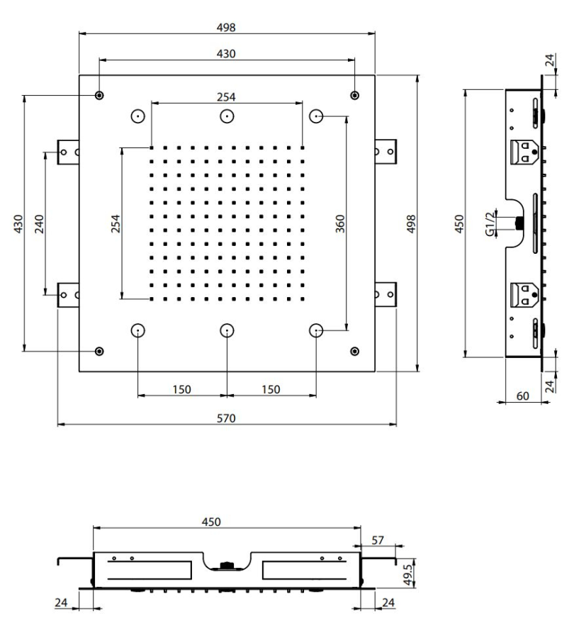 Верхний душ Carlo Frattini Harmonia, потолочный, с защитой от известкового налёта, ливневой струёй и 6 форсунками для мелкого распыления воды, 500x500 мм, цвет белый матовый - изображение 2