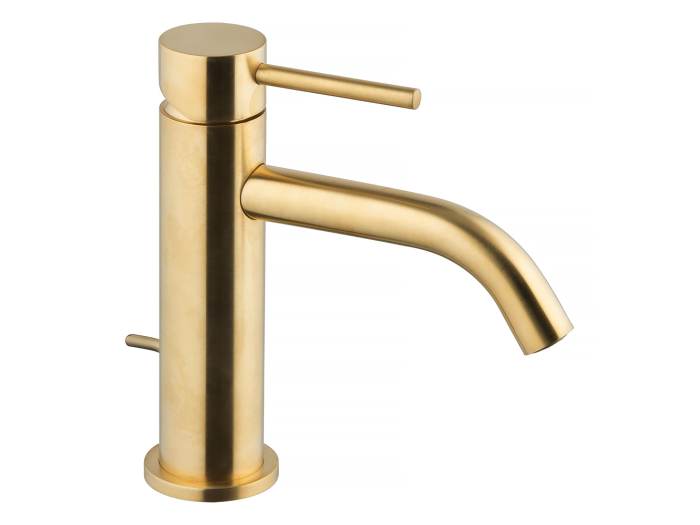 На изображении товар Смеситель для раковины Carlo Frattini Spillo Up, донный клапан, цвет золото брашированное от официального представителя в Москве