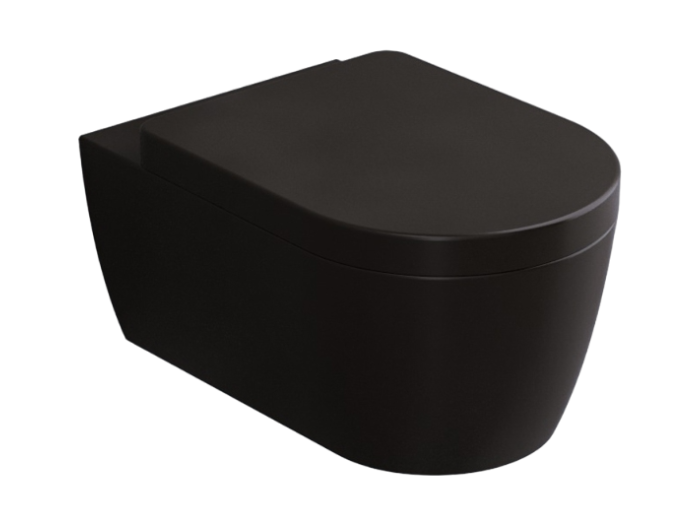 На изображении товар Унитаз Cielo Smile 350х530х270 мм подвесной, открытый смывной край, в комплекте крепление, цвет Gloss Black от официального представителя в Москве