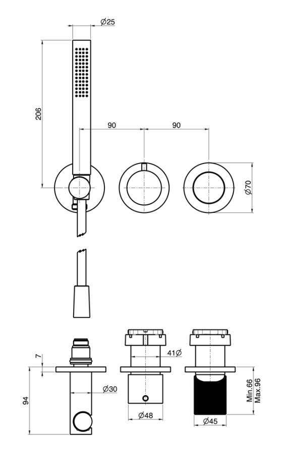 Cмеситель для душа Carlo Frattini Spillo Tech, G Collection, встраиваемый, 2 потребителя, душевой гарнитур, внешняя часть, цвет брашированный никель - изображение 1
