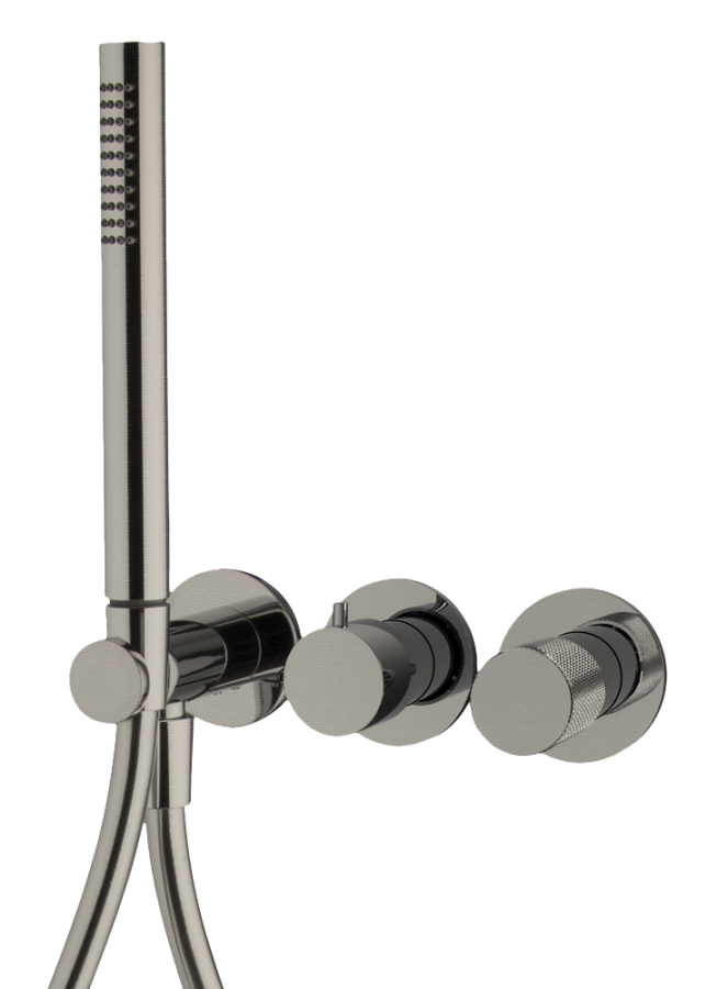 Cмеситель для душа Carlo Frattini Spillo Tech, G Collection, встраиваемый, 2 потребителя, душевой гарнитур, внешняя часть, цвет брашированный никель