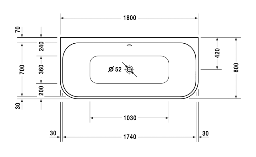 Ванна Duravit Happy D.2, пристенная, 1800х800 мм, с двумя наклонами для спины, с интегрированной акриловой панелью и ножками, цвет белый - изображение 7