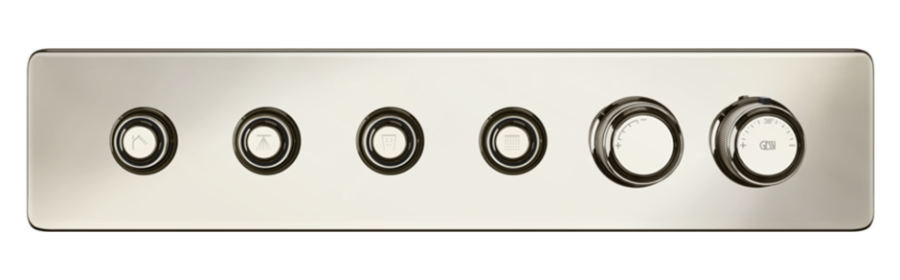 Термостат Gessi HI-FI Eclectic, встраиваемый, до 4 функций одновременно, с кнопками вкл/выкл, внешняя часть, цвет Nickel PVD