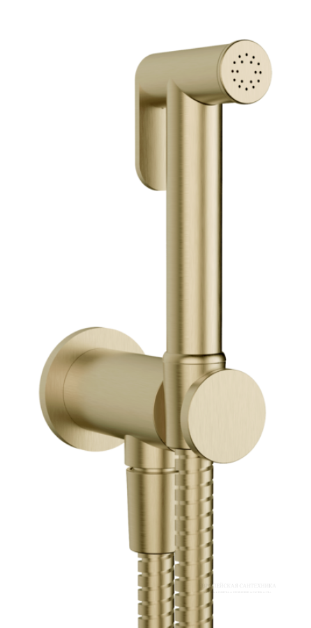 Гигиенический душ Gessi Tondo, шланг 1250 мм, шланговое подсоединение с держателем лейки, цвет Brushed Brass PVD