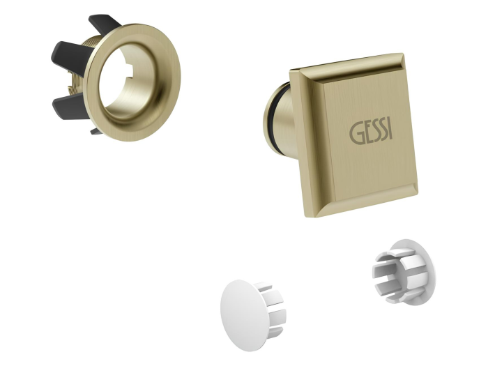 На изображении товар Gessi пробка для перелива и заглушки для боковых отверстий для биде арт. 46755, цвет Brushed Brass PVD от официального представителя в Москве