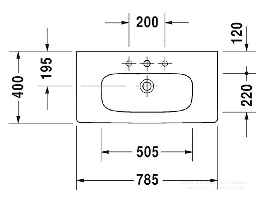 Раковина Duravit DuraStyle компакт для мебели, 785х400 мм, с переливом, с 3 отверстиями под смеситель, цвет белый - изображение 9