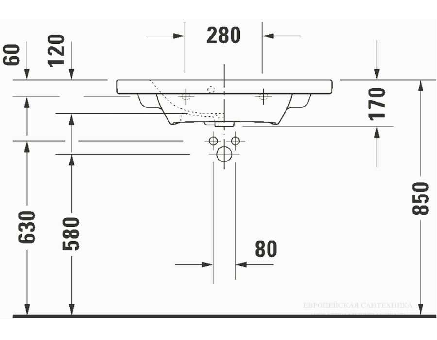 Раковина Duravit DuraStyle компакт для мебели, 785х400 мм, с переливом, с 3 отверстиями под смеситель, цвет белый - изображение 11