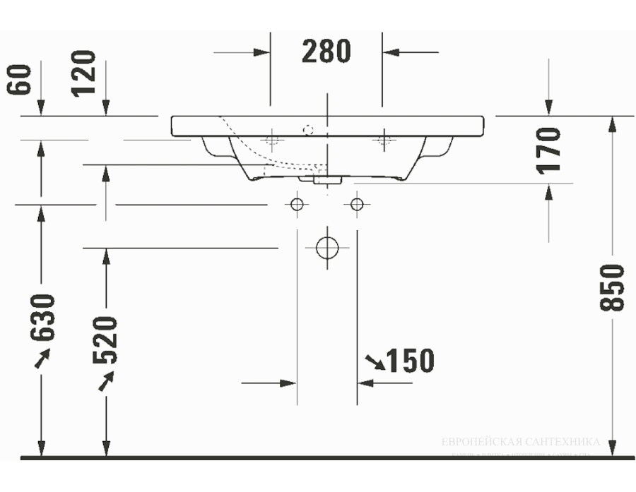 Раковина Duravit DuraStyle компакт для мебели, 785х400 мм, с переливом, с 3 отверстиями под смеситель, цвет белый - изображение 10