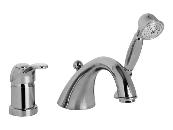 На изображении товар Смеситель для ванны Carlo Frattini Lamp/Bell, на борт, с изливом, вытяжным ручным душем и держателем, нейлоновым шлангом 1500 мм, Н-191 мм, цвет хром от официального представителя в Москве