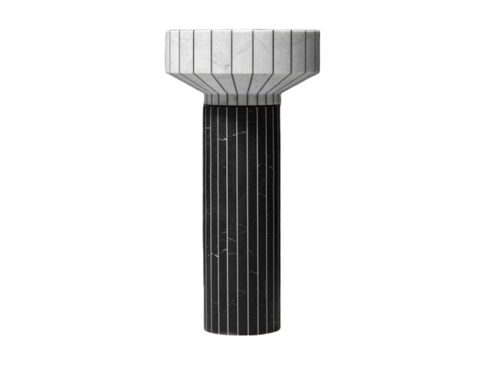 На изображении товар Раковина Antonio Lupi 024 Gumdesign Ø450xH850 мм, напольная, мрамор Bianco Carrara/Nero Marquinia от официального представителя в Москве