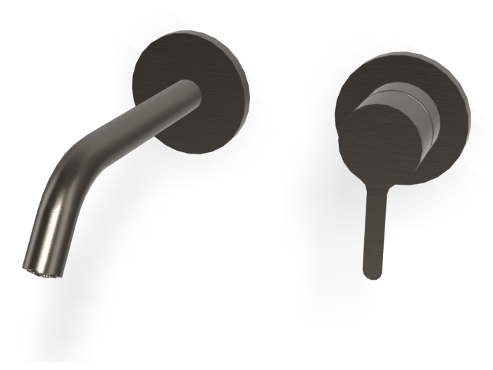 На изображении товар Смеситель для раковины Carlo Frattini Snap, настенный, однорычажный, с донным клапаном Click-Clack, излив 158 мм, внешняя часть, цвет брашированный чёрный хром от официального представителя в Москве