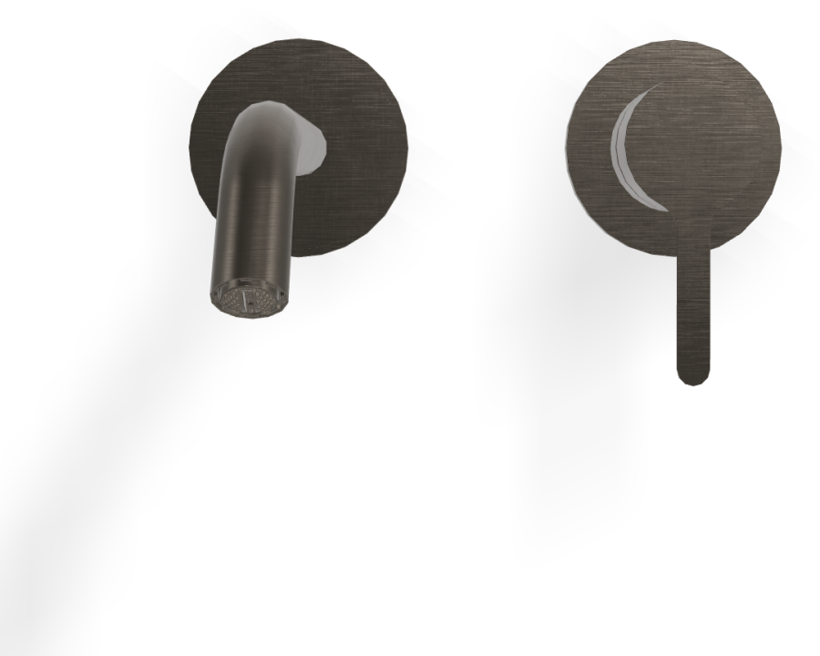 Смеситель для раковины Carlo Frattini Snap, настенный, однорычажный, с донным клапаном Click-Clack, излив 158 мм, внешняя часть, цвет брашированный чёрный хром - изображение 1