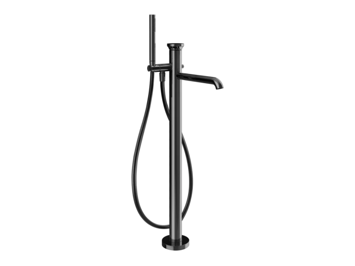На изображении товар Смеситель для ванны Gessi Origini, напольный, с душевой лейкой, внешняя часть, цвет Black Metal PVD от официального представителя в Москве