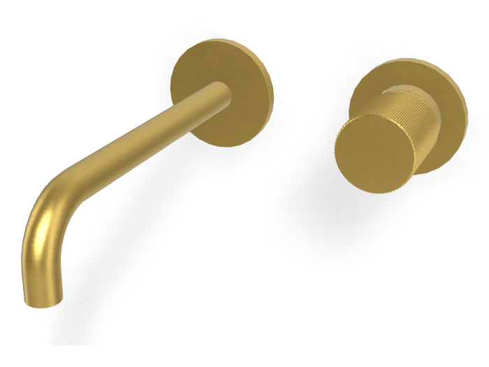 На изображении товар Смеситель для раковины Carlo Frattini Spillo Tech, ручка G Collection, настенный, с донным клапаном Click-Clack, излив 200 мм, внешняя часть, цвет брашированное золото от официального представителя в Москве