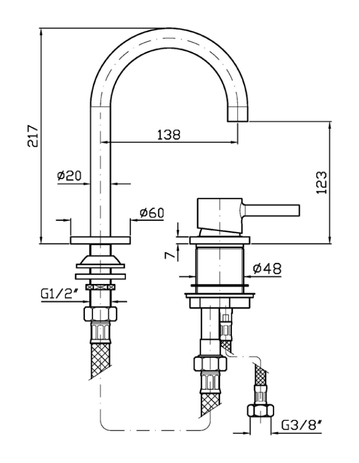 Смеситель для раковины Zucchetti Pan S, на 2 отверстия, цвет Brushed Chocolate PVD - изображение 1