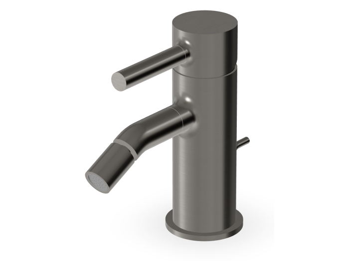 На изображении товар Смеситель для биде Zucchetti Pan, однорычажный, аэратор, донный клапан, цвет Brushed Metal Black от официального представителя в Москве