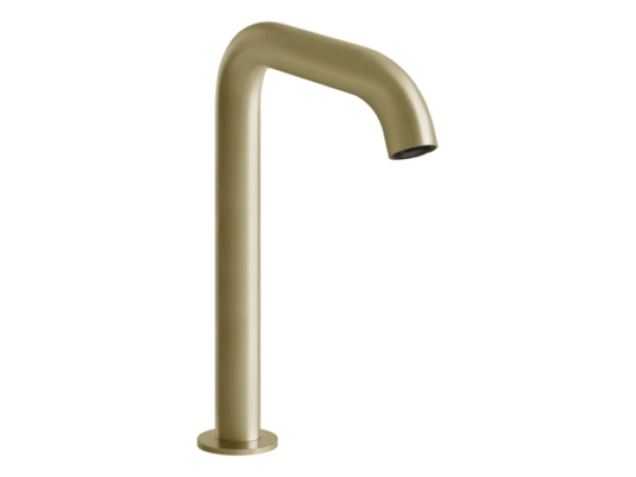 На изображении товар Смеситель для раковины Gessi316, электронный, с высоким изливом, кран-фильтром для регулировки температуры и напора, цвет Brushed Brass PVD от официального представителя в Москве