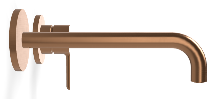 Смеситель для раковины Carlo Frattini Snap, настенный, однорычажный, с донным клапаном Click-Clack, излив 200 мм, внешняя часть, цвет брашированная янтарная бронза - изображение 2