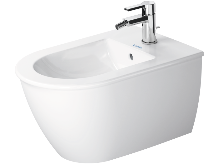 На изображении товар Биде подвесное Duravit Darling New, 365 х 540 мм, цвет белый с покрытием WonderGliss от официального представителя в Москве