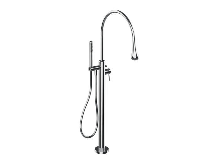 На изображении товар Cмеситель для ванны Gessi Goccia, встраиваемый, напольный, с ручным душем, внешняя часть, цвет Chrome от официального представителя в Москве