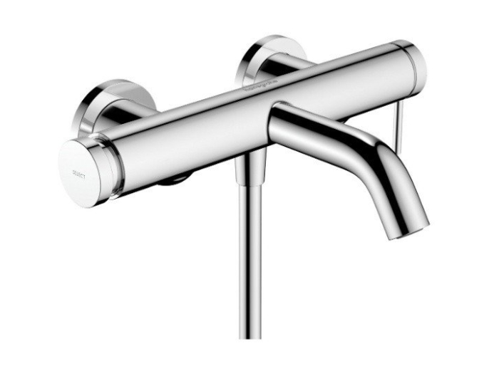 На изображении товар Смеситель для ванны Hansgrohe Tecturis S, однорычажный, настенный монтаж, излив 221 мм., цвет Хром от официального представителя в Москве