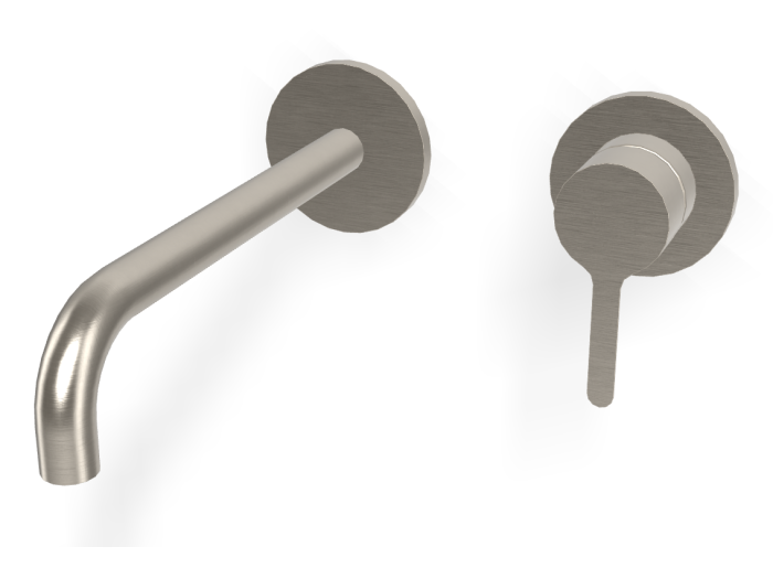 На изображении товар Смеситель для раковины Carlo Frattini Snap, настенный, однорычажный, с донным клапаном Click-Clack, излив 200 мм, внешняя часть, цвет никель брашированный от официального представителя в Москве