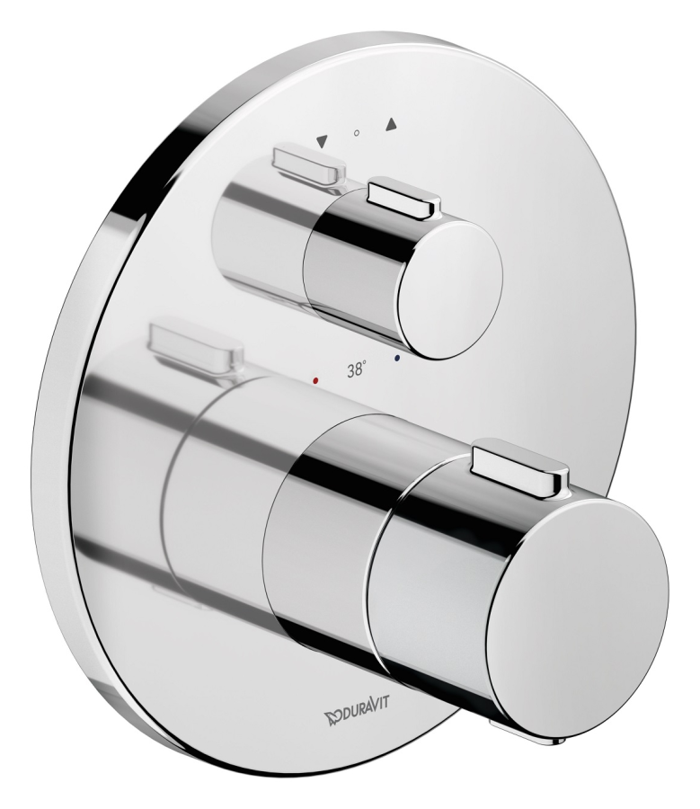 Термостат Duravit Thermostatic, на 2 потребителя, круглая накладка Ø 170 мм, внешняя часть, латунь, цвет хром
