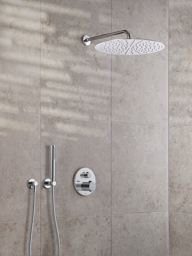 Термостат Duravit Thermostatic, на 2 потребителя, круглая накладка Ø 170 мм, внешняя часть, латунь, цвет хром - изображение 1